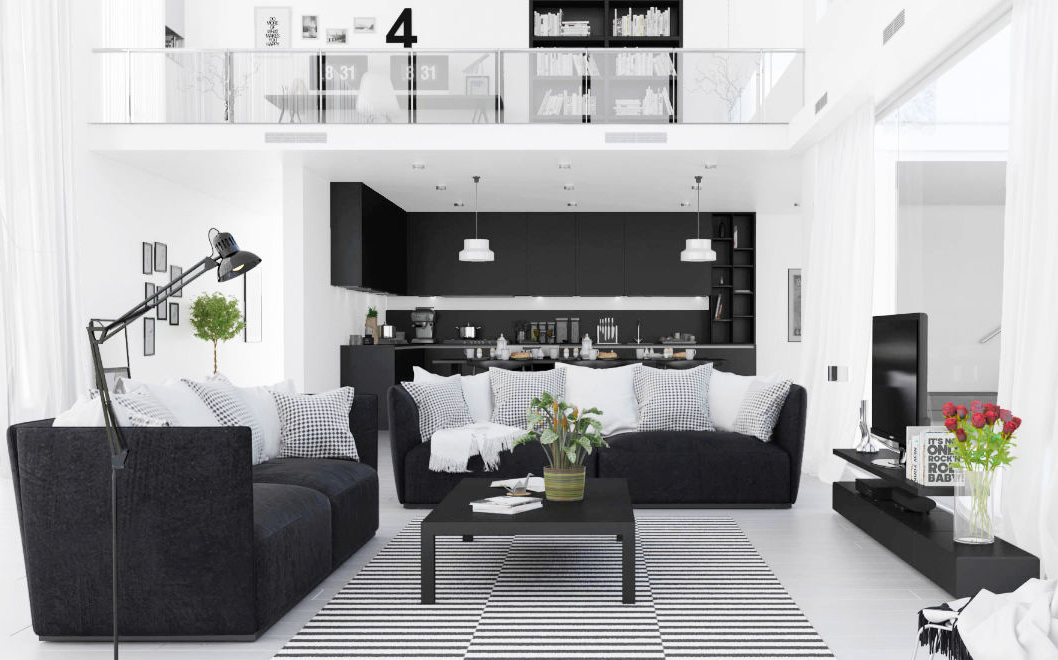 Living room with sofas, a coffee table and TV unit ready to sell